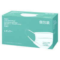 アスクル　耳にやさしい やわらかいマスク　個包装　レギュラーサイズ　ホワイト　1箱（50枚入）