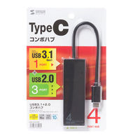 サンワサプライ USBハブ（USB HUB） USB Type C コンボハブ ブラック 4ポート バスパワー USB-3TCH7BK 1個（わけあり品）