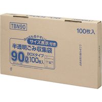 ジャパックス 容量表示入ポリ袋 90L 100枚BOX 白半透明 厚み0.025mm 4BOX入