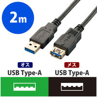 エレコム USB延長ケーブル（USB3.0対応） A-A[メス]タイプ 2m USB（A）[オス]-USB（A）[メス] USB3-E20BK（直送品）