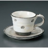 アースモス 美濃焼 和風コーヒーカップ 粉引印花コーヒー碗皿 ［180cc］ （2個入）（直送品）