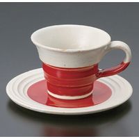 アースモス 美濃焼 和風コーヒーカップ 赤釉手彫ラインコーヒーC／S ［110cc］ （2個入）（直送品）