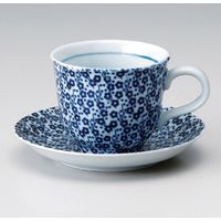 アースモス 美濃焼 和風コーヒーカップ 染付花小紋コーヒー碗と受皿 ［190cc］ （3個入）（直送品）