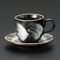 アースモス 美濃焼 和風コーヒーカップ 益子荒刷毛デミタス碗皿 [80cc] （4個入）（直送品）