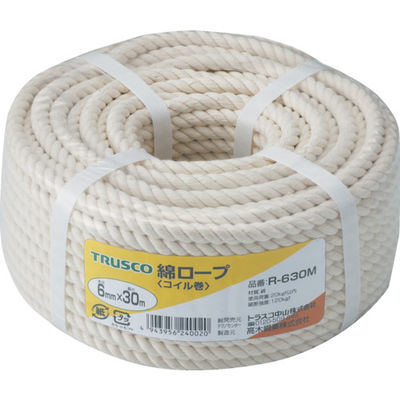 トラスコ中山（TRUSCO） TRUSCO 綿ロープ 3つ打 線径6mmX長さ30m R-630M 1巻（30m） 511-3245（直送品）