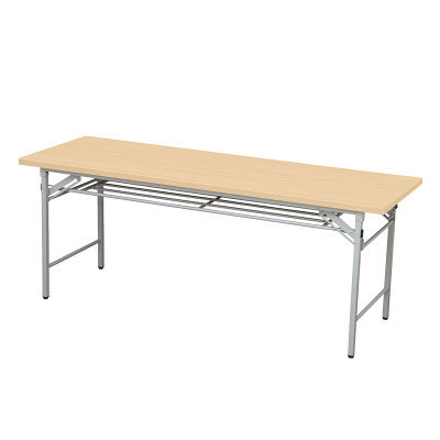 アイリスチトセ 折りたたみテーブル 棚付き ナチュラル 幅1800×奥行600×高さ700mm 1台　（わけあり品）
