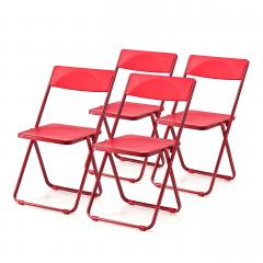 ＜LOHACO＞ 薄型 折りたたみ椅子 4脚セット レッド 150-SNCH006R画像