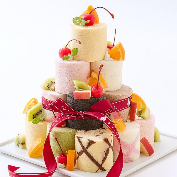 Lohaco 9種のミニロールを自己流アレンジで楽しむロールケーキタワー 18個 誕生日ケーキ バースデーケーキ 洋菓子 新杵堂