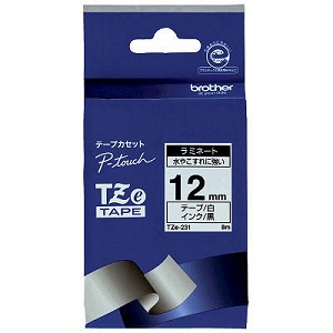 ブラザー　ピータッチテープ　12mm　白テープ（黒文字）　TZe-231