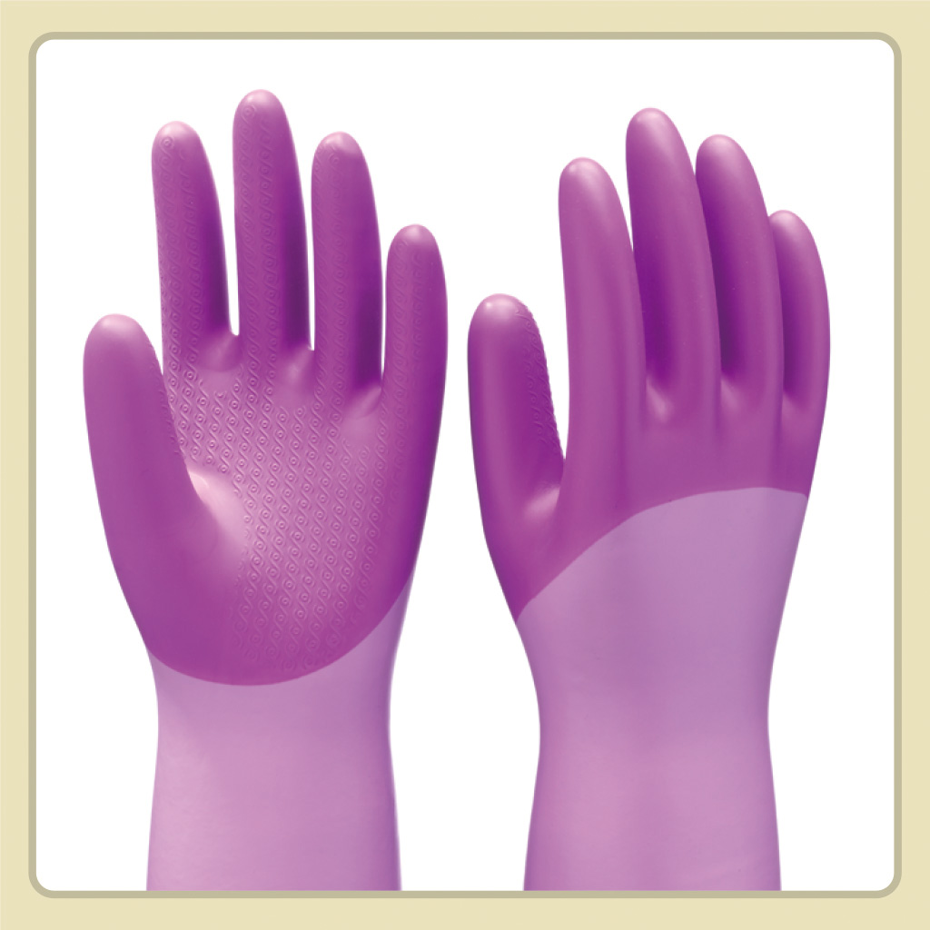 LOHACO - ファミリー ビニール手袋 厚手 指・手のひら強化 炊事・掃除用 パープル L 1双 エステー