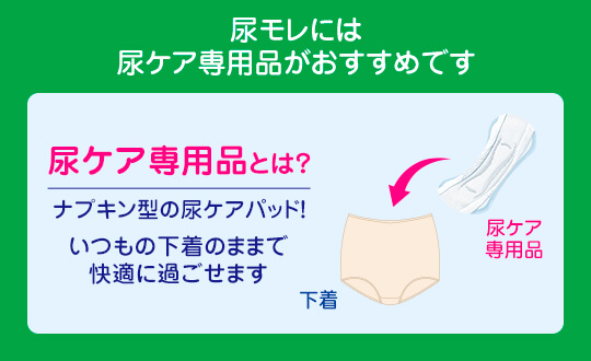 尿ケア専用品は、ナプキン型の尿ケアパッド